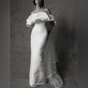 Sarah Seven Gemma white column puff off shoulder wedding gown Dress 12